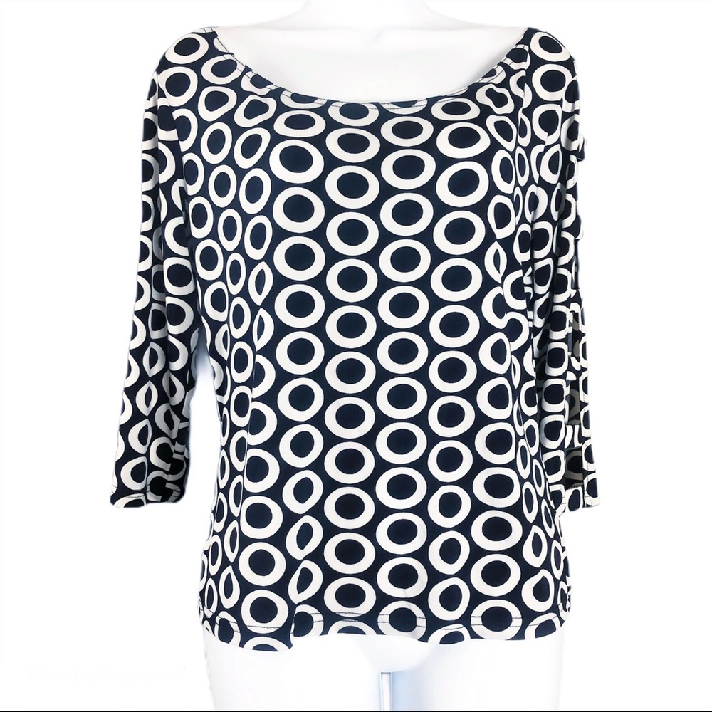 EUC Joseph Ribkoff Navy printed blouse size 14